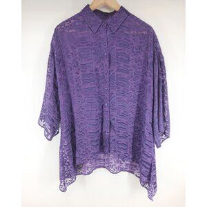 Chico's Burnout Devoré Silk Blend Button Down Blouse Sheer Top Purple 1/Medium